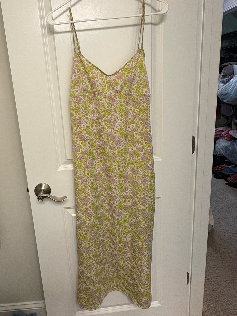 Floral Slip Midi Dress in Green & Pink